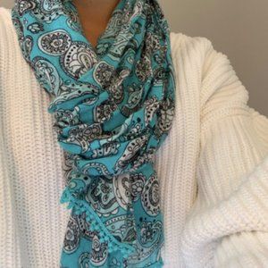 Turquoise and White Patterned Scarf